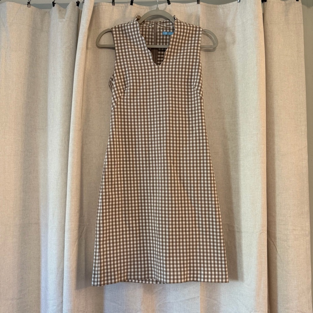 J. McLaughlin Paulson Dress White Tan Gingham Sleeveless Sheath